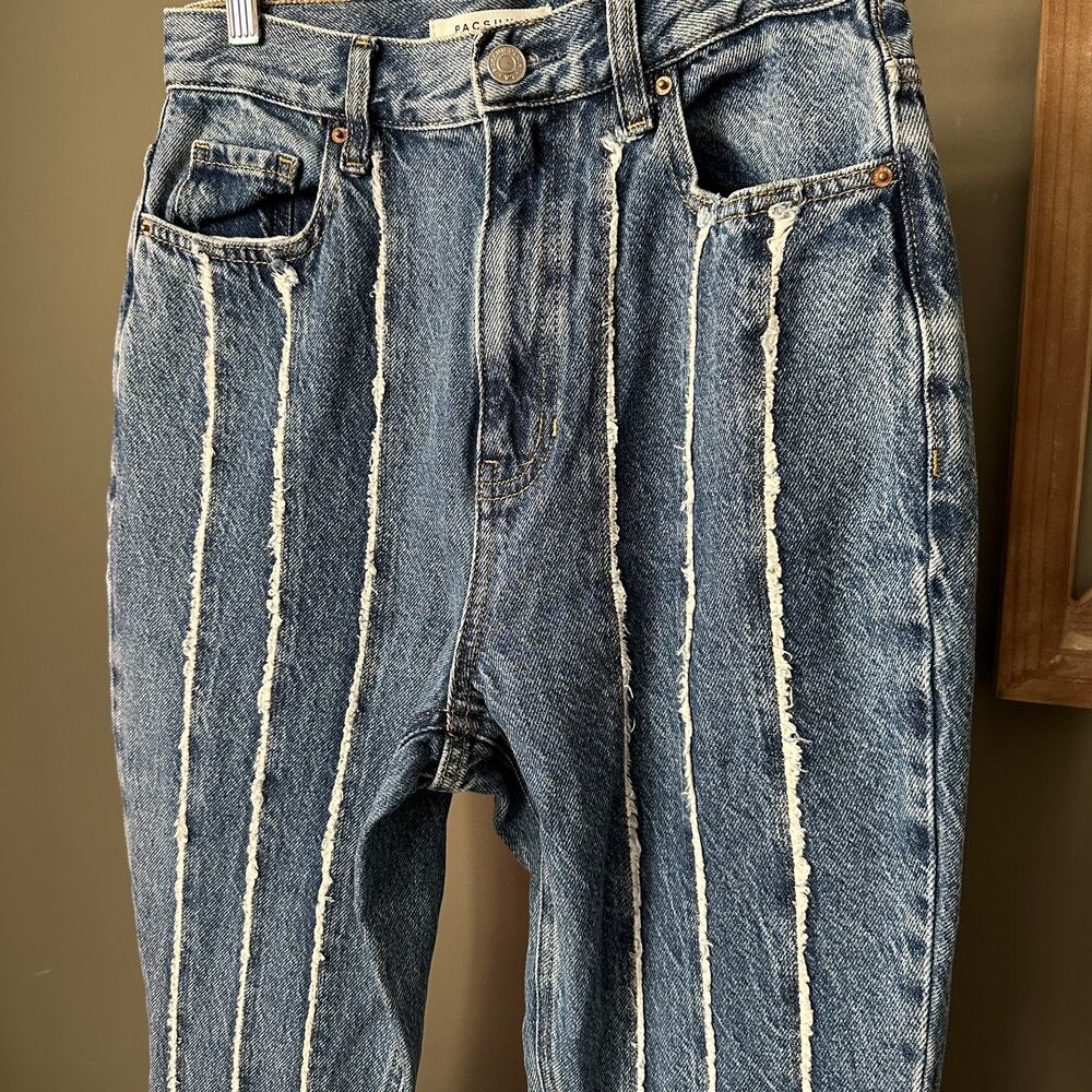 PacSun Blue & White Stripe High Waisted Flare Wide Leg Jeans Women’s Size 28 - Picture 3 of 6
